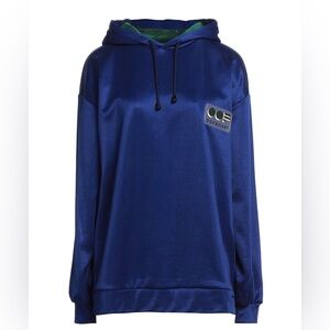 Blue Satin Hoodie with Logo Patch L